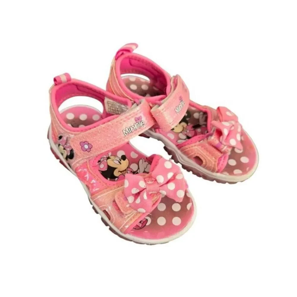 Disney Minnie Mouse Light Up Sandals Little Girls Size 6 Pink Adjustable